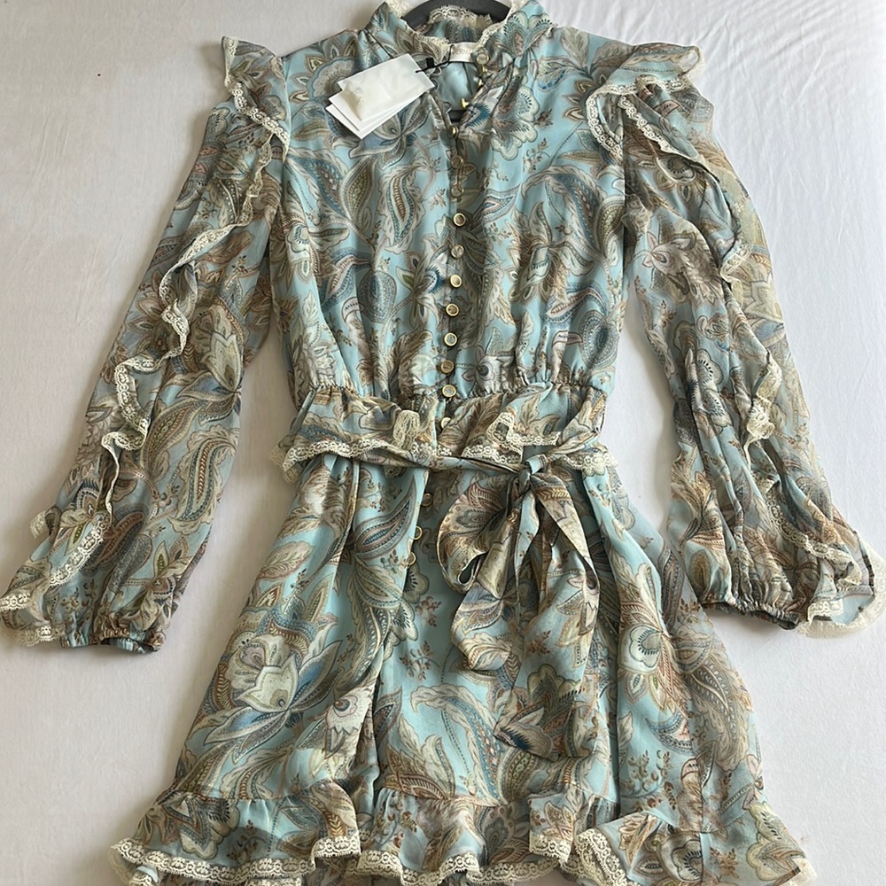 Zimmermann Women's Blue Ladybeetle Ruffled Paisley-print Silk Playsuit